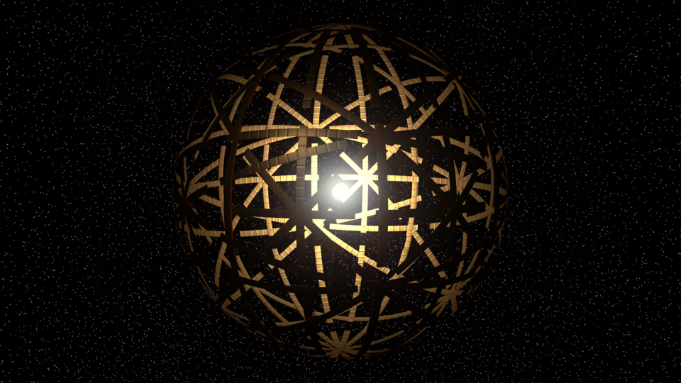 Artist's rendering of many independently orbiting collector panels surrounding a star